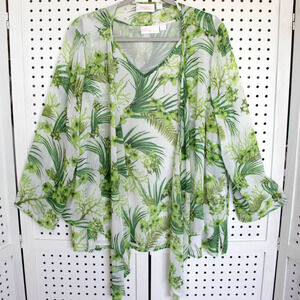 Belle By Kim Gravel Womens SIZE 1X Tropical Green White Tank Cardigan Set